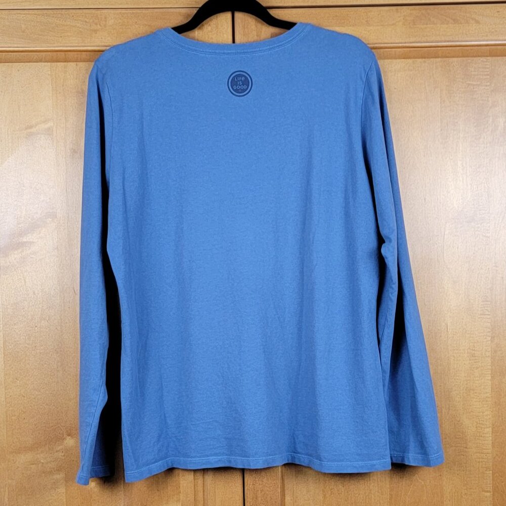 Life is Good Vintage Blue V-Neck Snowman Landscape Long Sleeve Crusher Tee - L - Picture 4 of 10